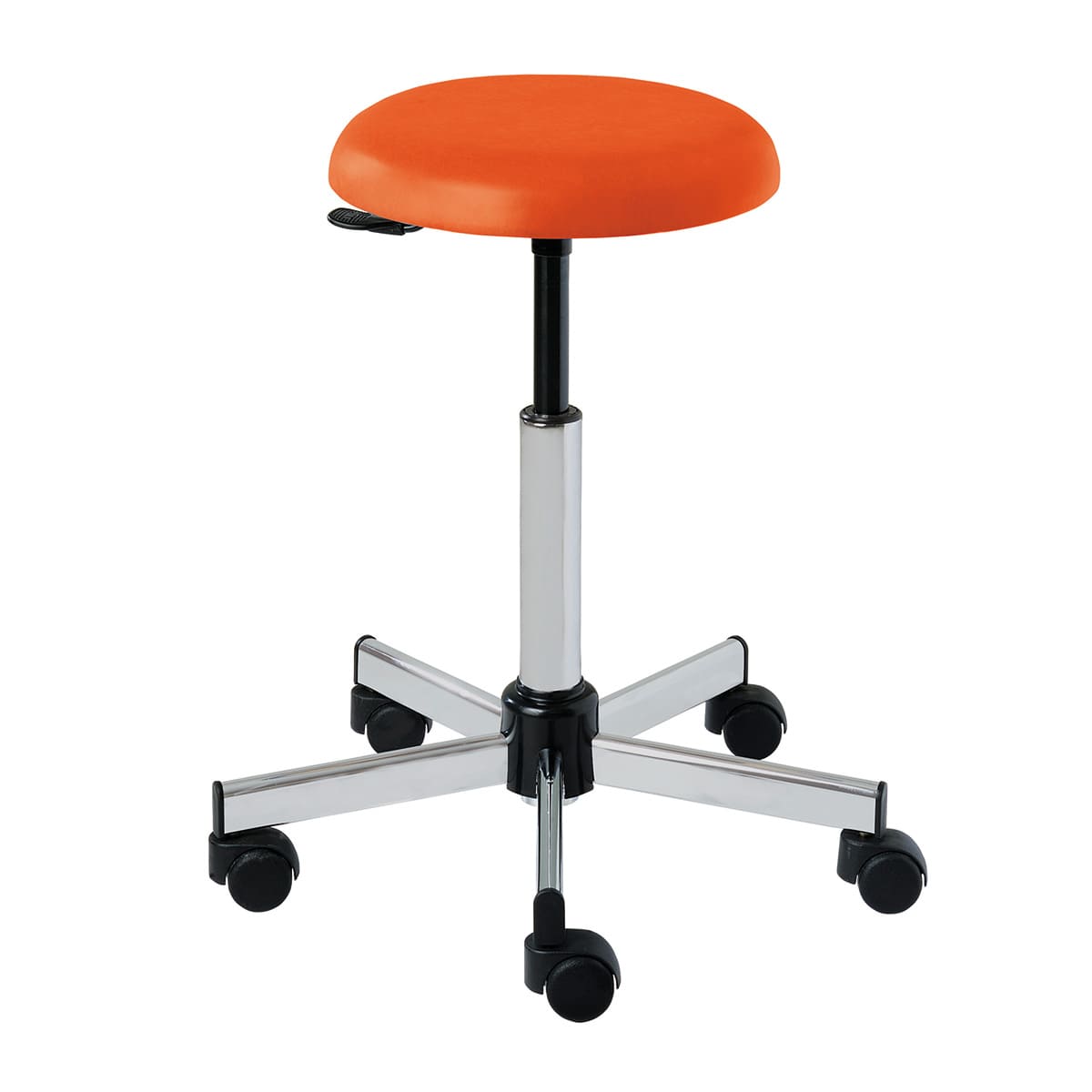 Stool with round seat, stainless steel base